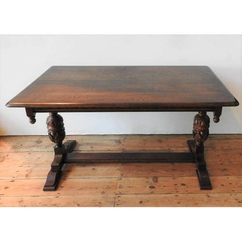 45 - AN OAK 20TH CENTURY JACOBEAN STYLE REFECTORY TABLE, with carved baluster supports, finial corners an... 