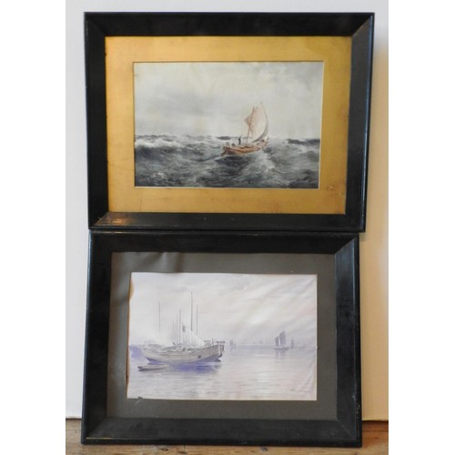 226 - TWO SIGNED WATERCOLOURS OF JAPANESE HARBOUR SCENE AND JUNK IN STORMY SEAS, signed in bottom right co... 