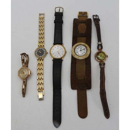 442 - A VINTAGE LADIES GOLD WRIST WATCHES, ROTARY WRIST WATCH AND THREE OTHERS