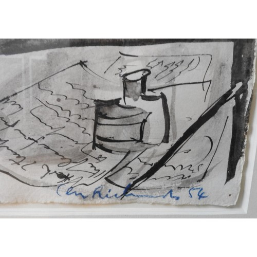 230 - CERI RICHARDS (1903-1971) 'HOMAGE TO DYLAN THOMAS' INK AND WATER COLOUR ON PAPER, signed and dated l... 