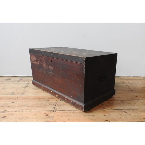 55 - A VICTORIAN METAL BOUND PINE BLANKET BOX AND A STAINED PINE BLANKET BOX