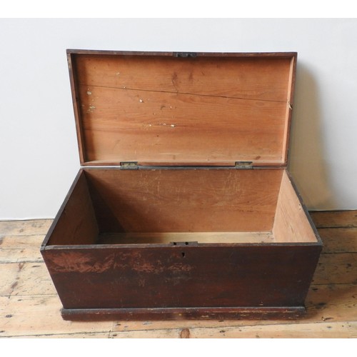 55 - A VICTORIAN METAL BOUND PINE BLANKET BOX AND A STAINED PINE BLANKET BOX