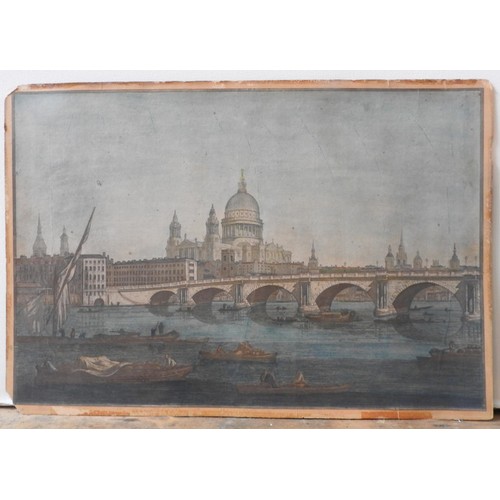 233 - A COLOURED ENGRAVING VIEW OF ST PAUL'S CATHEDRAL FROM THE THAMES