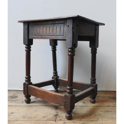 65 - AN EARLY 19TH CENTURY OAK JOINT STOOL AND A 19TH CENTURY OAK WALL CUPBOARD, with carved symmetrical ... 