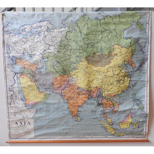 249 - LARGE PHILLIPS SCHOOL ROOM MAP OF ASIA ON CANVAS, 164 x 179 cm