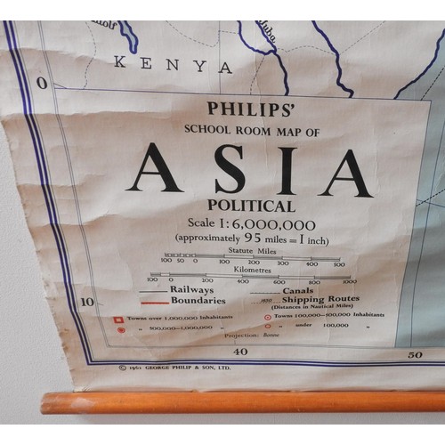 249 - LARGE PHILLIPS SCHOOL ROOM MAP OF ASIA ON CANVAS, 164 x 179 cm