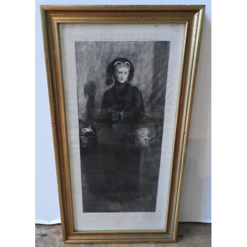 268 - SIR JOHN EVERTT MILLAIS (1829-1896) MONOCHROME PRINT OF VICTORIAN LADY, 44 x 20 cm