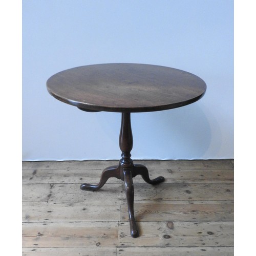 78 - A VICTORIAN MAHOGANY TILT-TOP TRIPOD TABLE, with a solid one piece top, 72 cm high, 72 cm dia