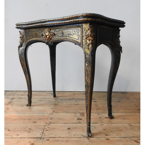 460 - AN ORNATE 19TH CENTURY FRENCH BOULE WORK FOLDING CARD TABLE, with baize lined top, folding swivel me... 