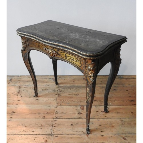 460 - AN ORNATE 19TH CENTURY FRENCH BOULE WORK FOLDING CARD TABLE, with baize lined top, folding swivel me... 