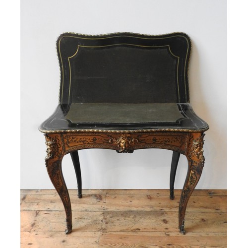 460 - AN ORNATE 19TH CENTURY FRENCH BOULE WORK FOLDING CARD TABLE, with baize lined top, folding swivel me... 