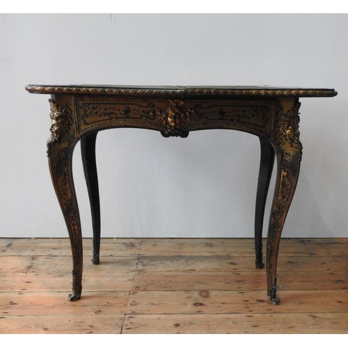 460 - AN ORNATE 19TH CENTURY FRENCH BOULE WORK FOLDING CARD TABLE, with baize lined top, folding swivel me... 