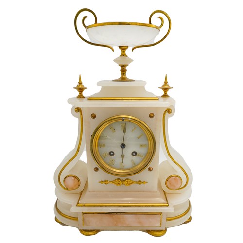 107 - FRENCH ALABASTER AND GILT-METAL MOUNTED CLOCKLATE 19TH CENTURYthe circular dial with gilt Roman nume... 