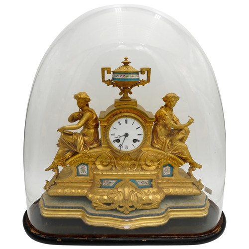 108 - LOUIS XV-STYLE GILT BRONZE AND PORCELAIN MOUNTED CLOCK LATE 19TH CENTURYthe white enamel dial with R... 