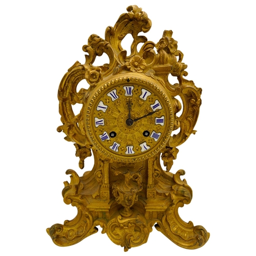 111 - LOUIS XV STYLE GILT-BRONZE CLOCK19TH CENTURYthe circular dial with white enamel chapters and blue Ro... 