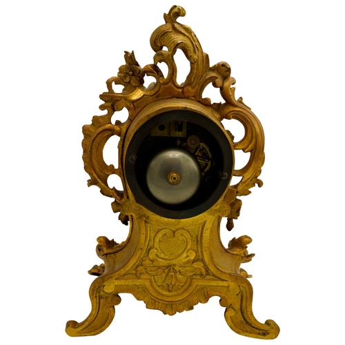 111 - LOUIS XV STYLE GILT-BRONZE CLOCK19TH CENTURYthe circular dial with white enamel chapters and blue Ro... 