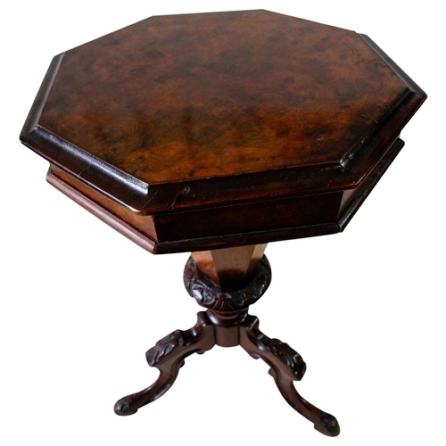 7 - VICTORIAN FIGURED WALNUT TRUMPET SHAPED WORKBOXCIRCA 1880of typical form, the hinged top opening to ... 