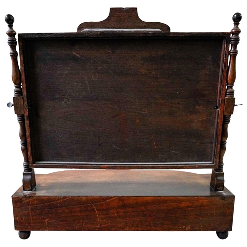 228 - REGENCY MAHOGANY TOILET MIRRORCIRCA 1820the rectangular adjustable mirror raised on twin turned upri... 