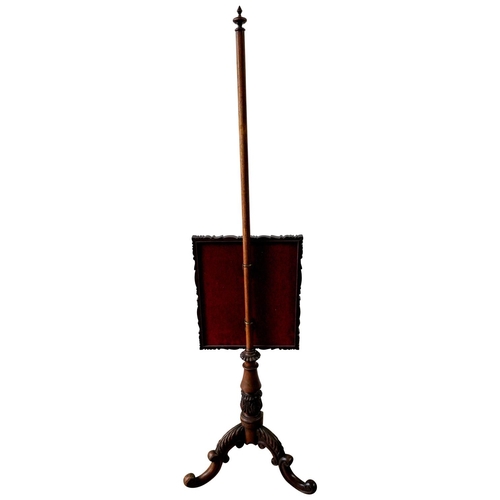 14 - EARLY VICTORIAN ROSEWOOD SCREENMID 19TH CENTURYthe adjustable needlepoint screen supported by on a c... 