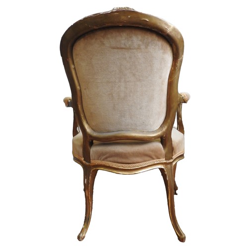 15 - LOUIS XV GILTWOOD FAUTEUIL18TH CENTURYthe shaped back, padded arms and serpentine shaped seat covere... 