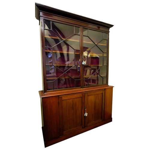 16 - MAHOGANY LIBRARY BOOKCASE19TH CENTURYtop and base associated, the moulded cornice above two astragal... 