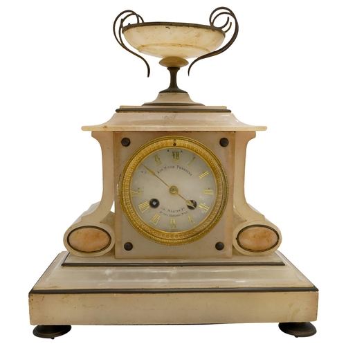 112 - FRENCH ALABASTER MANTLE CLOCKCIRCA 1900dial inscribed - Aux Mille Pendules, Ch. Martin Ft. B. des It... 