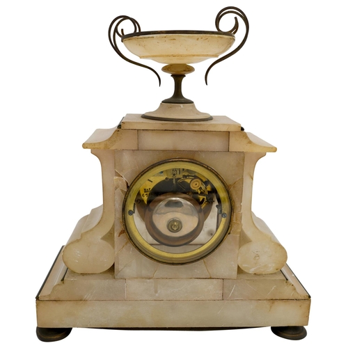 112 - FRENCH ALABASTER MANTLE CLOCKCIRCA 1900dial inscribed - Aux Mille Pendules, Ch. Martin Ft. B. des It... 