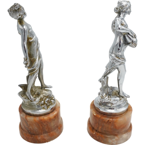 459 - PAIR OF SILVERED BRONZE FIGURESEARLY 20TH CENTURYeach modelled as a classical maiden, raised on onyx... 