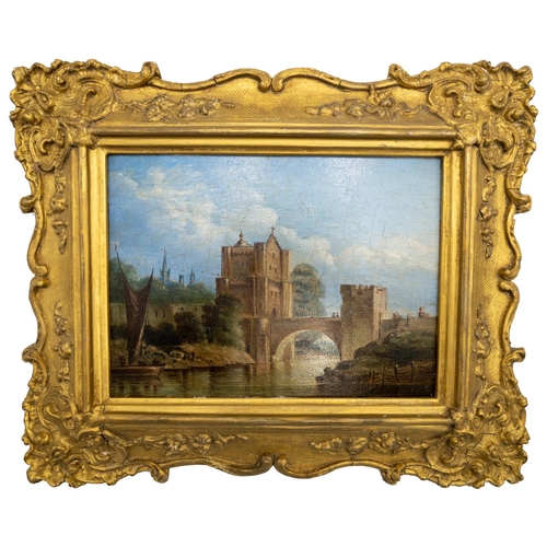 251 - CONTINENTAL SCHOOL (XIX)CASTLE BRIDGEoil on board, gilt frame19cm x 14cm 