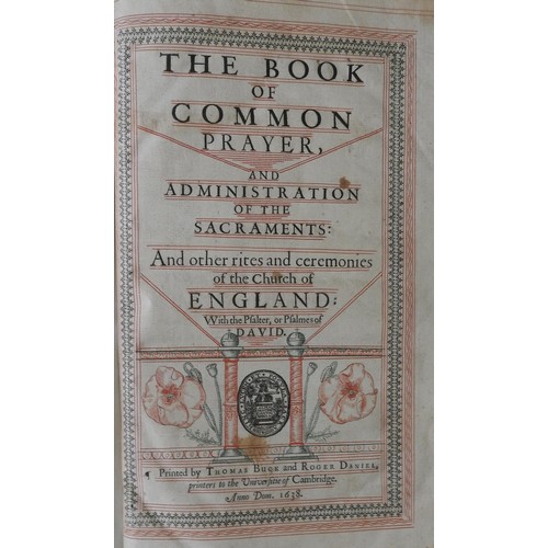 412 - A 1638 LEATHER BOUND BOOK OF COMMON PRAYER, printed by Thomas Buck and Roger Daniel, printers to the... 