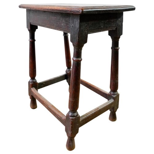 28 - GOOD CHARLES II OAK JOINT STOOLLAST QUARTER 17TH CENTURYthe rectangular top with a moulded edge, rai... 