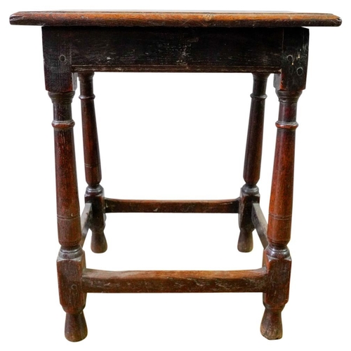 28 - GOOD CHARLES II OAK JOINT STOOLLAST QUARTER 17TH CENTURYthe rectangular top with a moulded edge, rai... 