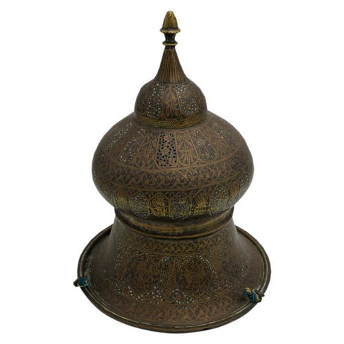 377 - OTTERMAN PIERCED BRASS HANGING LANTERN19TH CENTURYthe sides decorated with figures, arabesques and s... 