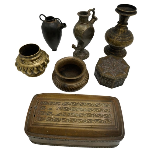 391 - GROUP OF PERSIAN METAL WARES18TH / 19TH CENTURYcomprising a Mughal Hookah, two covered boxes, a vase... 