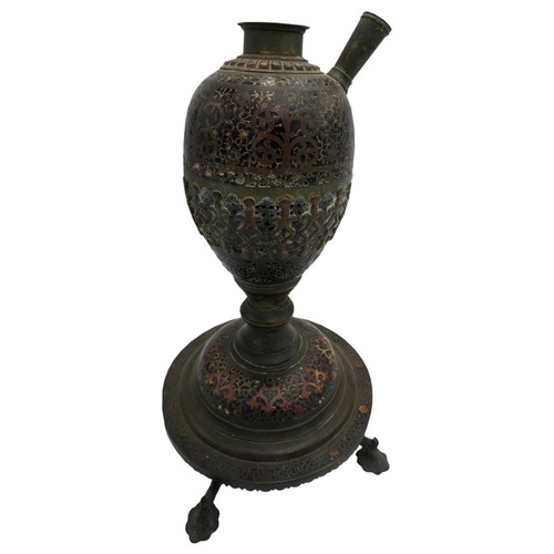 396 - PERSIAN BRONZE AND ENAMEL HOOKAH19TH CENTURYof baluster form, raised on a circular base with four sc... 