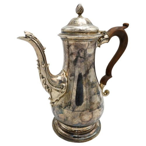 465 - GEORGE III SILVER COFFEE-POTDANIEL SMITH & ROBERT SHARP, LONDON 1763Plain baluster on spreading ... 