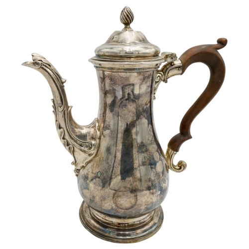 465 - GEORGE III SILVER COFFEE-POTDANIEL SMITH & ROBERT SHARP, LONDON 1763Plain baluster on spreading ... 