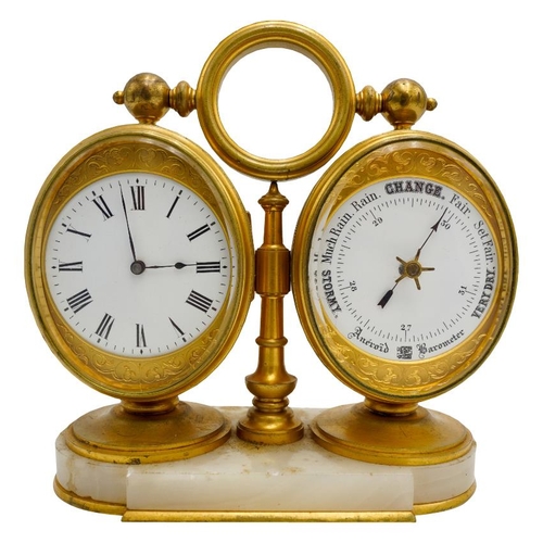 103 - FRENCH GILT-BRONZE COMPENDIUM CLOCKCIRCA 1900with a clock, barometer and thermometer, raised on an a... 