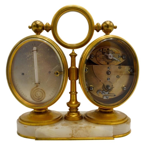 103 - FRENCH GILT-BRONZE COMPENDIUM CLOCKCIRCA 1900with a clock, barometer and thermometer, raised on an a... 