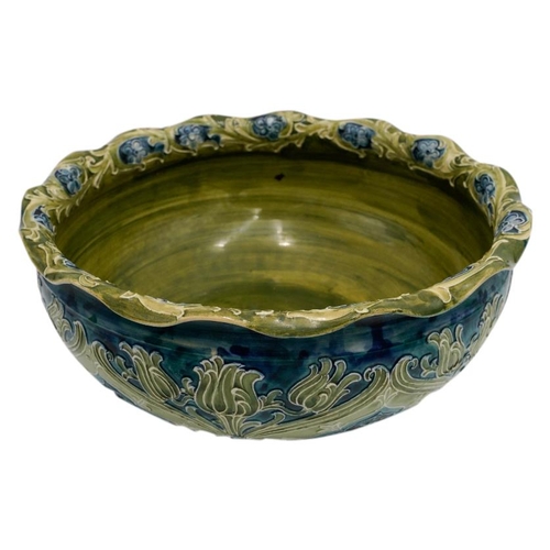 217 - LARGE WILLIAM MOORCROFT FOR MACINTYRE BOWLCIRCA 1925the sides decorated with stylised lotus, signed ... 