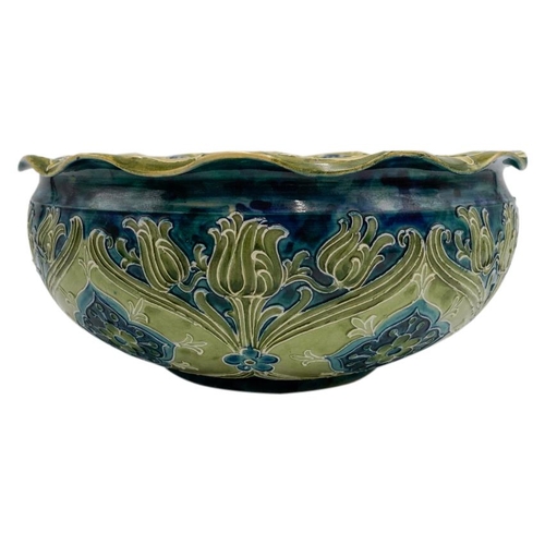 217 - LARGE WILLIAM MOORCROFT FOR MACINTYRE BOWLCIRCA 1925the sides decorated with stylised lotus, signed ... 