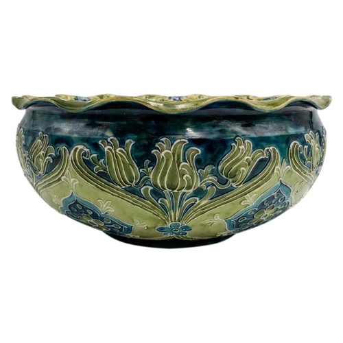 217 - LARGE WILLIAM MOORCROFT FOR MACINTYRE BOWLCIRCA 1925the sides decorated with stylised lotus, signed ... 