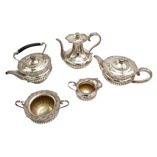 478 - GEORGE V SILVER TEA SERVICE JAMES DIXON AND SONS, SHEFFIELD, 1917 & 18the semi-lobed bodies with... 