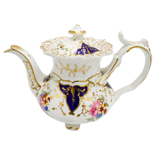 182 - THREE VICTORIAN PORCELAIN TEAPOTS19TH CENTURYeach painted with brightly coloured floral bouquets, en... 