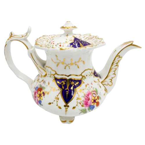 182 - THREE VICTORIAN PORCELAIN TEAPOTS19TH CENTURYeach painted with brightly coloured floral bouquets, en... 