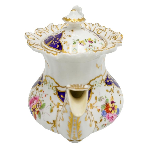 182 - THREE VICTORIAN PORCELAIN TEAPOTS19TH CENTURYeach painted with brightly coloured floral bouquets, en... 