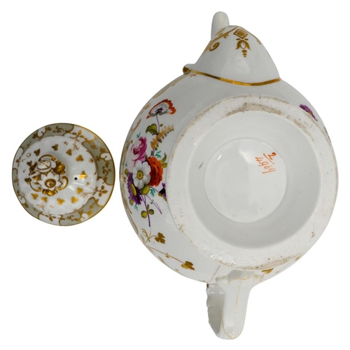 182 - THREE VICTORIAN PORCELAIN TEAPOTS19TH CENTURYeach painted with brightly coloured floral bouquets, en... 