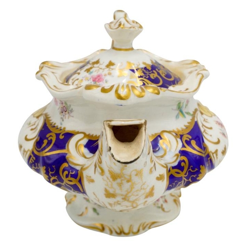 182 - THREE VICTORIAN PORCELAIN TEAPOTS19TH CENTURYeach painted with brightly coloured floral bouquets, en... 