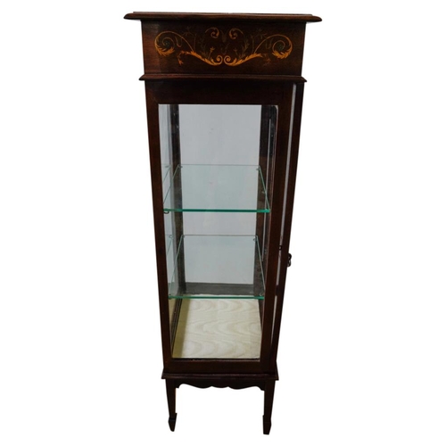 35 - SMALL EDWARDIAN MAHOGANY AND INLAID DISPLAY CABINETCIRCA 1910the crossbanded top above one frieze dr... 