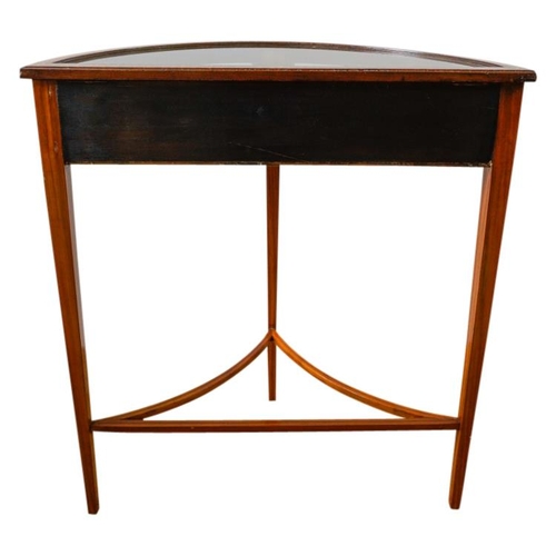 36 - EDWARDIAN PAINTED SATINWOOD DEMI LUNE VITRINECIRCA 1910the glazed hinged top enclosing a lined inter... 